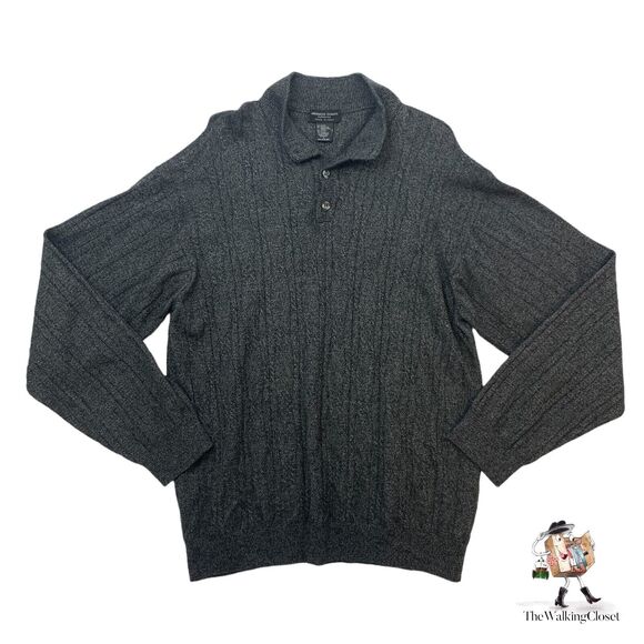 Franco Danti Sweater Mens L Large Charcoal Gray Rayon & Merino Wool Blend Ribbed - Picture 1 of 8